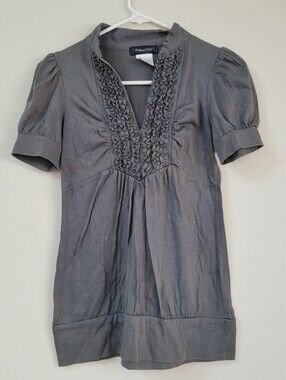 Fleurish Gray Babydoll Y2K Puff Sleeve Top Women's Size S Darling Romantic Girly